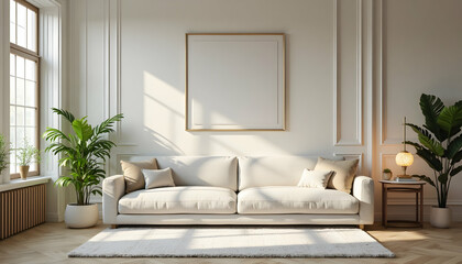 Cozy Living Room Interior Design with Neutral Colors and Plants