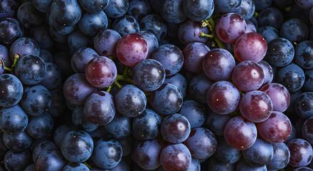 Fototapeta premium Fresh Grapes and Sliced Fruit in Top View – Healthy and Juicy Fruit Background
