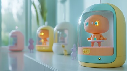 A futuristic concept of home devices producing 3D-printed toys for kids.