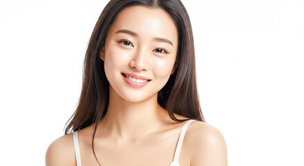 潤いのある肌の日本人女性 白背景 AI生成画像