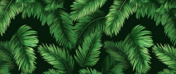 Tropical palm leaves pattern on dark background