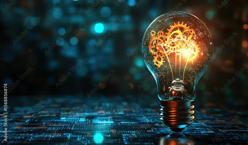 Poster lightbulb gears on circuit