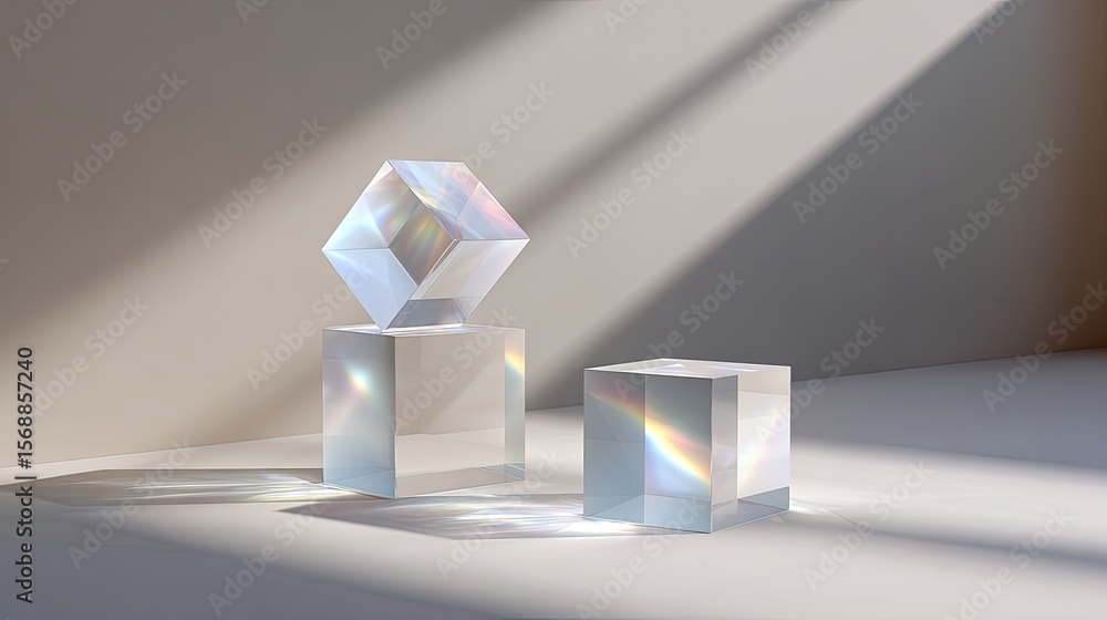 Poster geometric shapes with light reflections in minimalist setting