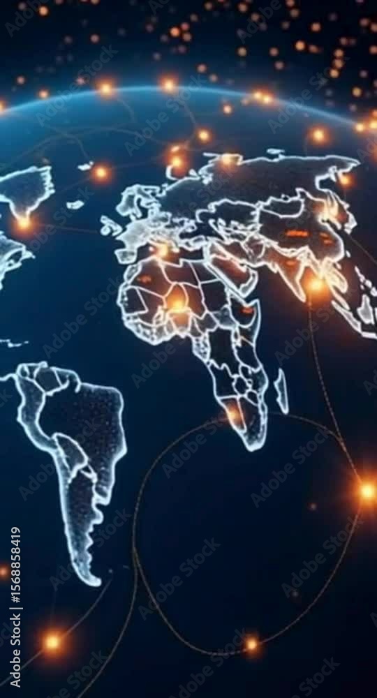 Poster global network connection a digital world map with glowing connections and data points illustrating 