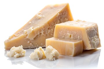 Blocks of parmesan cheese isolated on white background