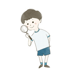 虫眼鏡を持つ男の子のイラスト