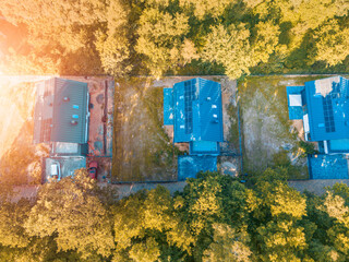 Drone view of green-roof energy homes