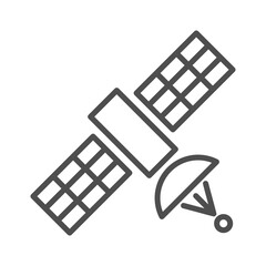 Satellite vector icon for space telephony and communication outline. This line telecommunications technology provides internet or data.