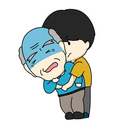 誤嚥で窒息しそうになっている高齢者にハイムリック法をしている介護士のイラスト