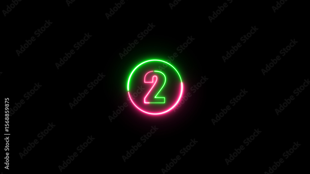 Fototapete number two/2 glowing in the on the black background. neon light number 2 isolated on background. abs