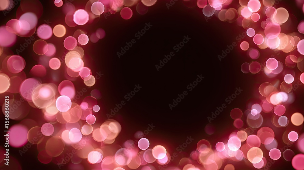 Poster abstract pink and red bokeh lights with dark center for background
