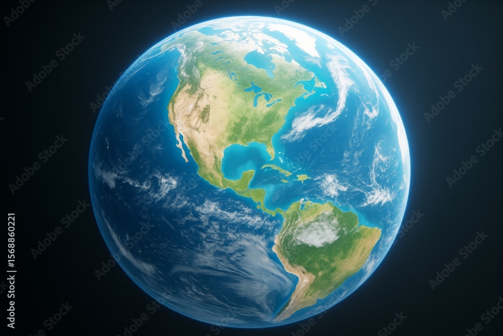 Poster planet earth from space showing detailed continents and oceans in vibrant light on dark background a