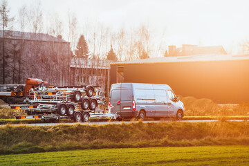 Logistics van hauling trailer cargo outdoors