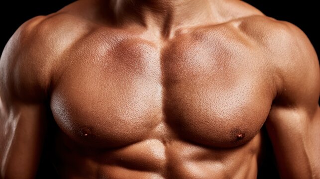 Muscular male chest and shoulders showing defined pectoral muscles and deltoids