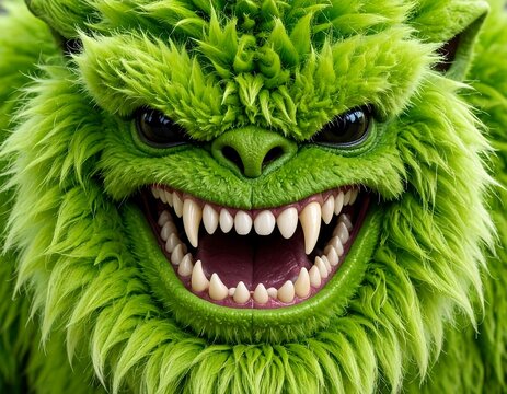 Close-up of a fierce green monster