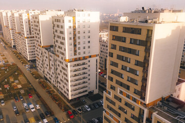 European city residential area at sunset