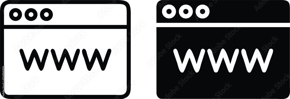 Poster WWW Browser Icon Set – Black and White Vector Internet Window with URL and Web Address Symbol
