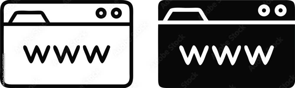 Poster Web Folder Icon Set – Black and White Vector Browser Window with WWW Symbol and File Tab