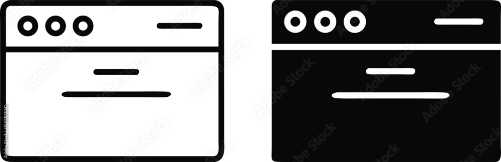Poster Web Browser Interface Icon Set – Black and White Vector Window Layout Symbols with Tabs and Buttons