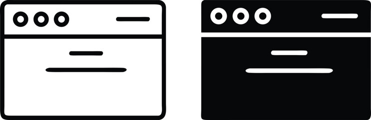 Web Browser Interface Icon Set – Black and White Vector Window Layout Symbols with Tabs and Buttons