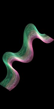 Abstract flowing wavy lines with green and pink gradient on black background 512x1024 px
