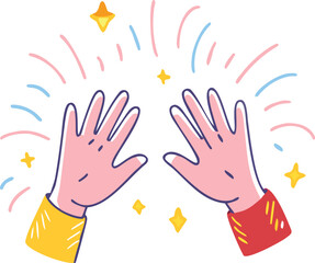 Cartoon Hands High Fiving with Sparkles and Starbursts