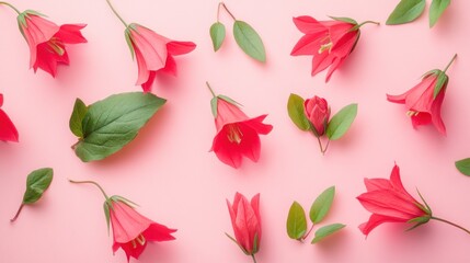 Delicate pink flowers and leaves