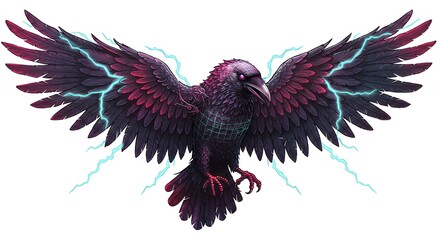 Fototapeta premium Powerful raven in flight with lightning