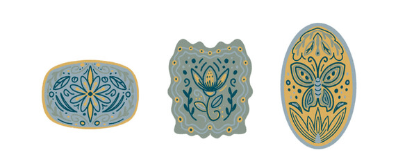 set of ornaments vintage stamps illustration isolated