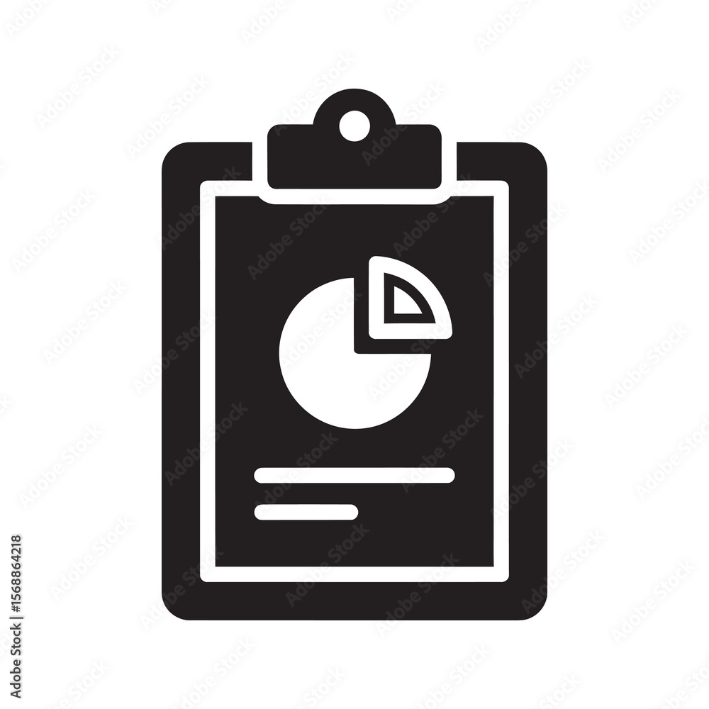 Poster data analysis glyph icon on a clipboard with a pie chart representing business statistics for a fina