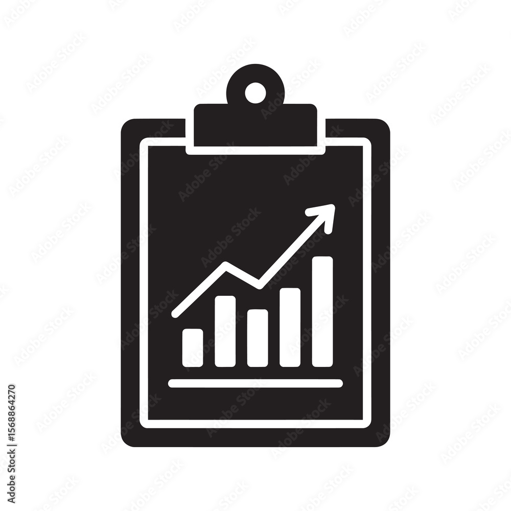 Poster performance growth glyph icon showing a rising bar chart on a clipboard representing business analyt