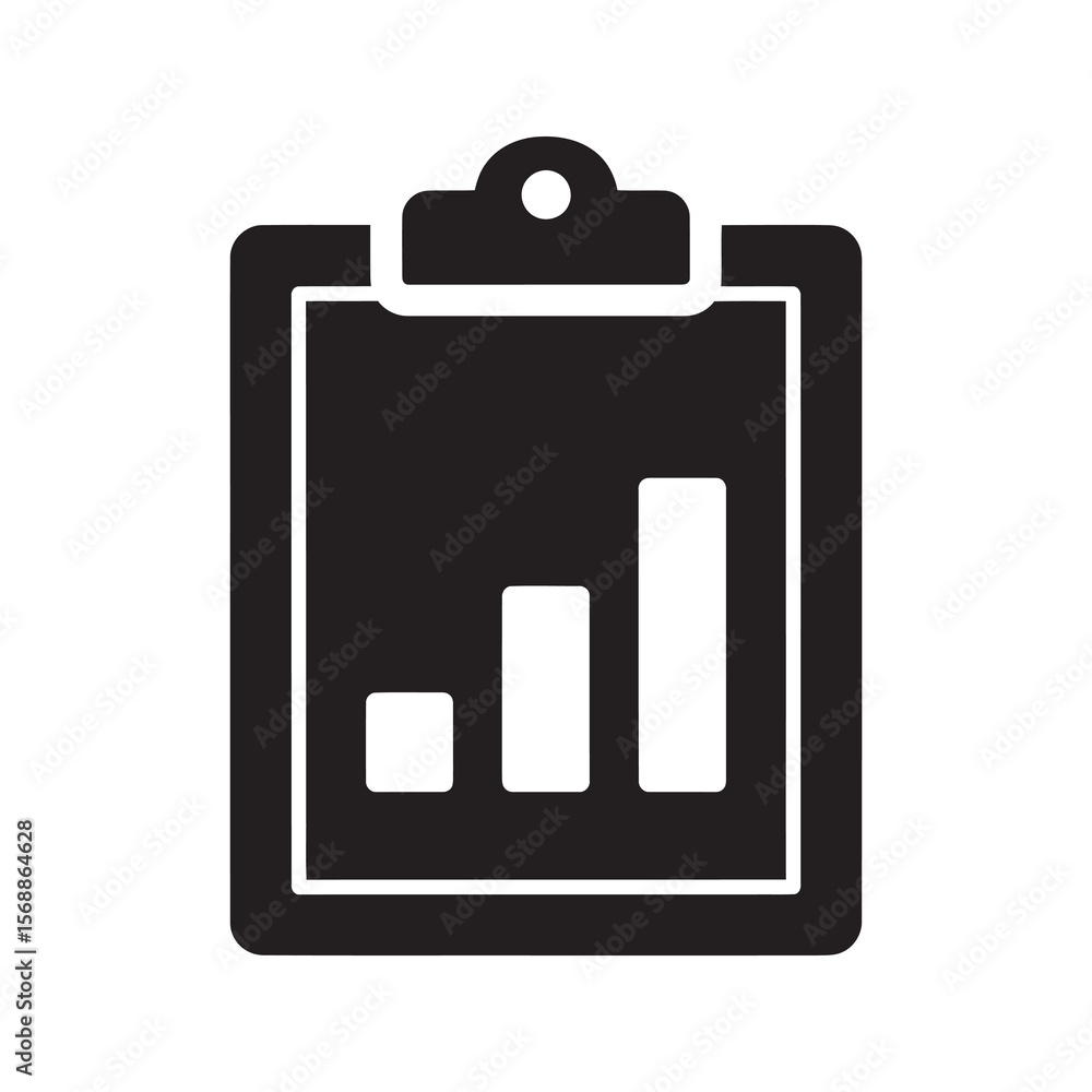 Poster statistical report glyph icon with a bar chart on a clipboard for business data analysis and financi