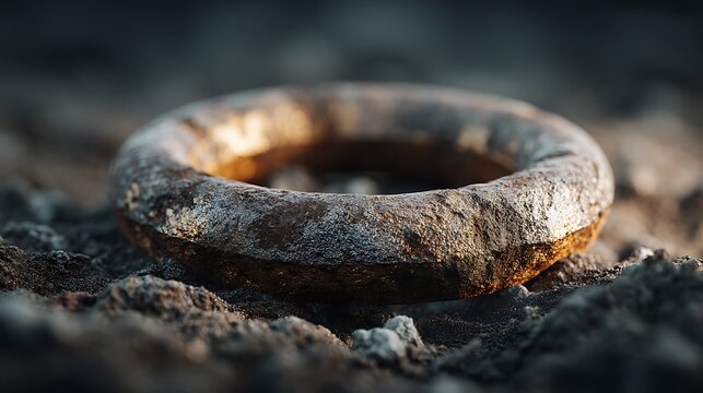A rusty iron ring on ground