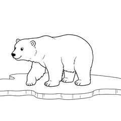 A cartoon-style polar bear stands confidently on jagged ice, with a simple and bold outline that suits black-and-white line art for coloring.