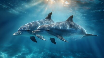 Dolphins swim ocean depths