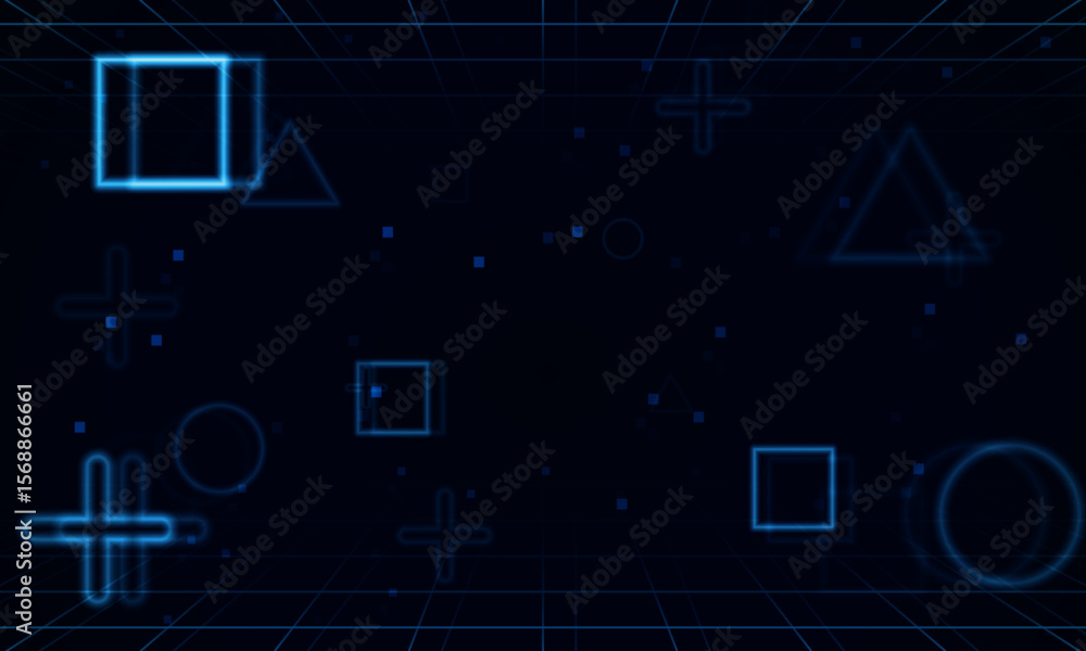 Poster abstract game loading speed light out technology and with neon triangles. hitech communication conce