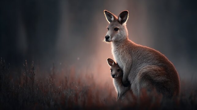 Kangaroo mother and joey