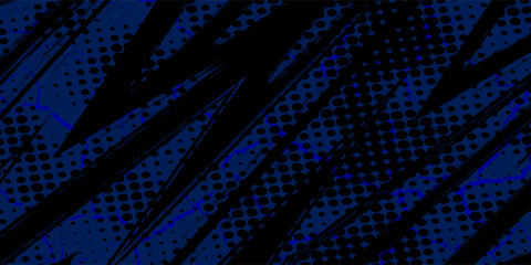 sports background, banner design in blue and black with pointed shapes and empty space. brush stroke pattern