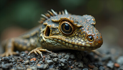 Fototapeta premium Detailed Close Up of a Lizard on Rocky Ground