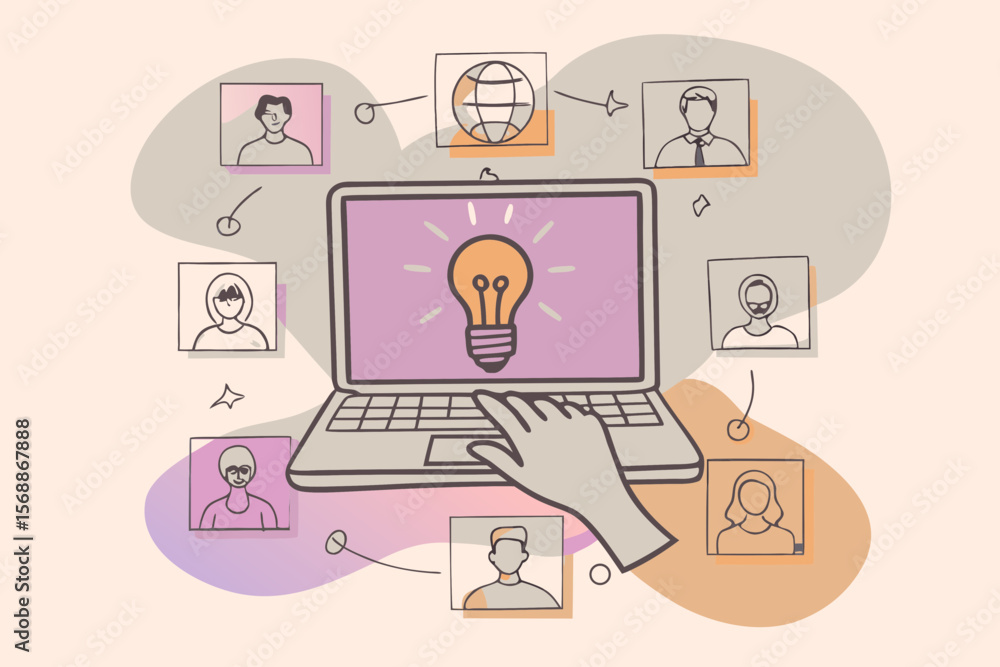 Poster remote collaboration with idea generation and global networking through virtual meetings and online 