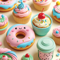 Pastel Kawaii Food Icon Pack  Smiling Donuts, Cupcakes & Boba Tea