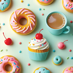 Pastel Kawaii Food Icon Pack  Smiling Donuts, Cupcakes & Boba Tea