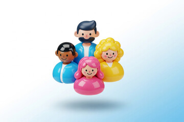 3D rendered stylized bust figures of diverse people floating on a blue gradient background