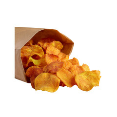 Delicious Sweet Potato Chips Spilling from a Brown Paper Bag