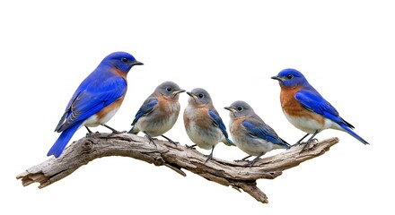Bluebirds family on branch