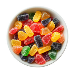 Colorful sugary delights: A bowl full of assorted fruit flavored gummy candies