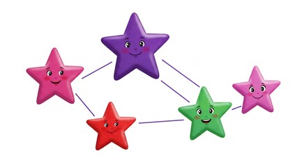 Colorful cartoon stars connected by lines