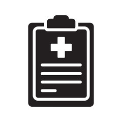 Obraz premium Medical report document glyph icon on a clipboard with a health cross symbol for patient information and clinical healthcare data analysis vector solid