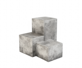 Three tiered concrete display blocks with textured surface isolated on transparent background