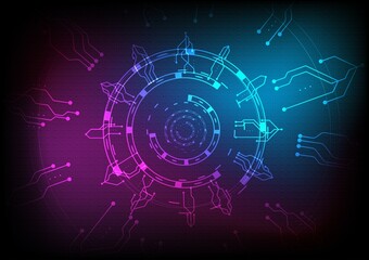 Futuristic Tech Gear Circuit Background in Blue and Purple